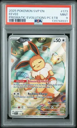 PSA 9 Mint - Eevee #173 - Prismatic Evolutions Pokemon Center ETB Stamped Promo - Image 1