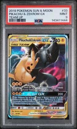 2019 POKEMON SUN & MOON PIKACHU & ZEKROM GX TEAM UP 33/181 PSA 9 MINT - Image 1