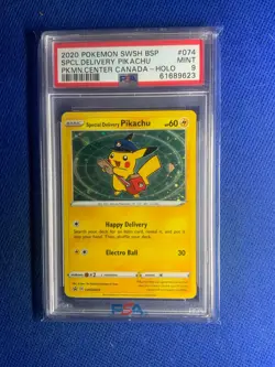 Special Delivery Pikachu 2020 Pokemon SWSH BSP Center Canada Holo #074 PSA 9 - Image 1