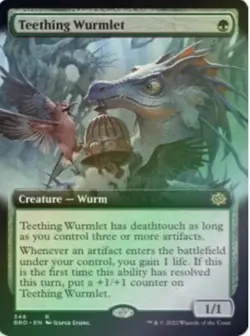 MTG Near Mint Foil Teething Wurmlet (Extended Art) - [The Brothers' War] - Image 1