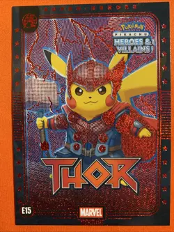 Thor (Pikachu) #E15 - Red Holo - Heros & Villains Flash Edition Pokemon - Image 1