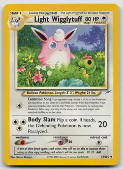 Pokemon Card Light Wigglytuff Uncommon Neo Destiny 054/105 - Image 1