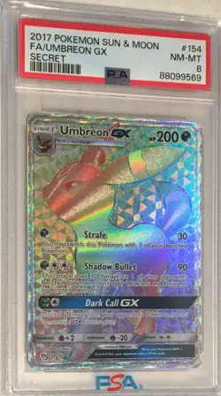 2017 Pokemon Sun & Moon PSA 8 Umbreon GX Hyper Secret Rare Full Art Holo #154 - Image 1