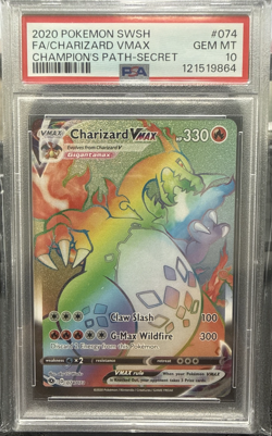 2020 Pokemon SWSH FA/Charizard VMAX #074 Champion's Path Secret Rainbow PSA 10 - Image 1
