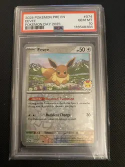 Eevee Pokemon Day 2025 Promo #74 Cosmos Holo PSA 10 Gem Mint - Image 1