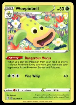Weepinbell 2/163 Pokemon Card Battle Styles Uncommon 80 HP Near Mint PB - Image 1