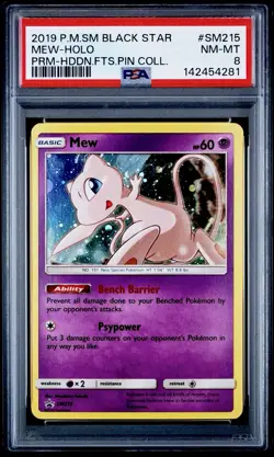 2019 POKEMON SM BLACK STAR PROMO HIDDEN FATES #SM215 MEW-HOLO PSA 8 REGRADE - Image 1