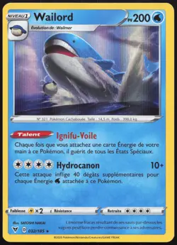Carte Pokemon Wailord 032/185 Holo Voltage Eclatant Francais - Image 1