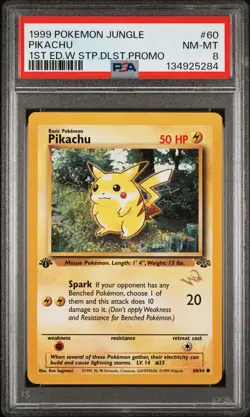 1999 POKEMON JUNGLE 1ST ED W STAMP DUELIST PROMO #60 PIKACHU PSA 8 - Image 1