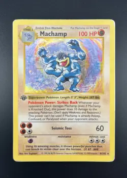 Pokemon Machamp 1st Edition Shadowless #8/102 Base Set Holo Rare Card - Image 1