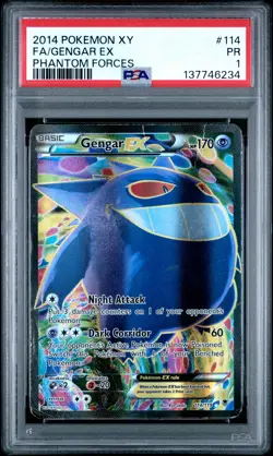 2014 POKEMON XY PHANTOM FORCES #114 FULL ART/GENGAR EX PSA 1 - Image 1
