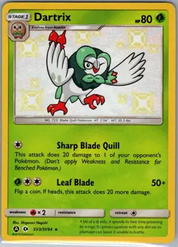 Dartrix SV3/SV94 Hidden Fates: Shiny Vault - Pokemon Card - NM - Image 1