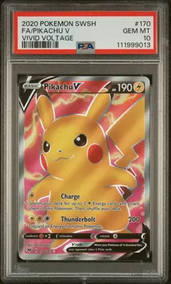 2020 POKEMON SWORD & SHIELD VIVID VOLTAGE #170 FULL ART/PIKACHU V PSA 10 - Image 1