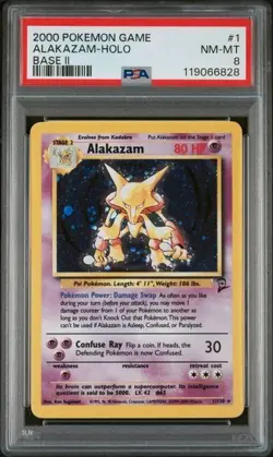 2000 POKEMON BASE SET 2 #1 ALAKAZAM-HOLO PSA 8 - Image 1