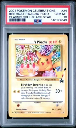 PSA 10 BIRTHDAY PIKACHU 24 CELEBRATIONS CLASSIC COLLECTION POKEMON 🎂 - Image 1