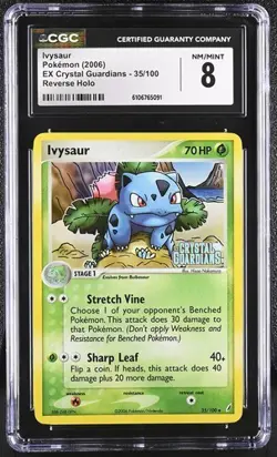 Pokemon TCG Ivysaur #35 Stamped Reverse Holo Card Crystal Guardians 2006 CGC 8 - Image 1