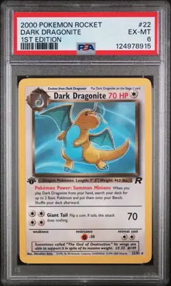 2000 POKEMON ROCKET 1ST ED #22 DARK DRAGONITE PSA 6 - Image 1