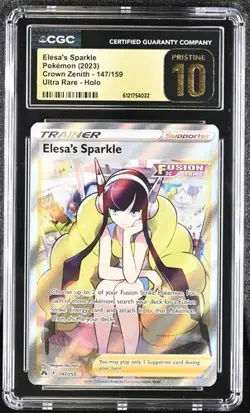 CGC 10 Pristine Pokemon Elesa's Sparkle 147/159 Crown Zenith Ultra Rare Trainer - Image 1