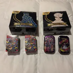 Pokemon TCG Mega Evolution Sealed Lot (2 ETB, 2 Tin, 2 Booster Bundle) - Image 1