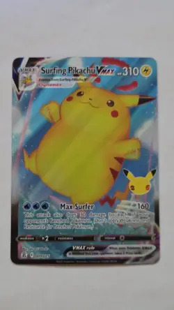 HOLO Surfing Pikachu VMAX 009/025 NM / M - Pokemon 25th Celebrations Card - Image 1