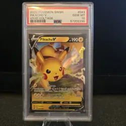 💎2020 Pokemon Sword & Shield Vivid Voltage - Pikachu V #043/185 - PSA 10 GEM MT - Image 1