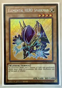 Yugioh! 1x Elemental HERO Sparkman MZMU-EN059 Secret Rare 1st Ed NM - Image 1