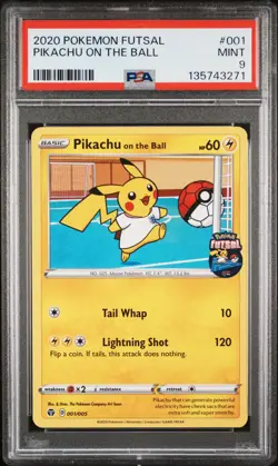 2020 POKEMON FUTSAL #001 PIKACHU ON THE BALL PSA 9 - Image 1