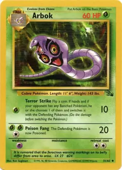 Arbok NM Pokemon 31/62 Fossil Uncommon Grass Evolved Near Mint Unlimited Regular - Image 1