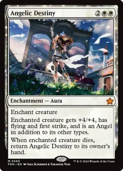 Angelic Destiny NM MYTHIC MTG Foundations White Angel Enchantment Aura Regular - Image 1