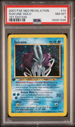 2001 POKEMON NEO REVELATION 1ST ED #14 SUICUNE-HOLO PSA 8 - Image 1