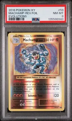 2016 POKEMON XY EVOLUTIONS #59 MACHAMP-REVERSE FOIL PSA 8 NM-MT - Image 1