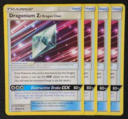 Pokemon Cards 4x Dragonium Z: Dragon Claw 190/236 Playset Cosmic Eclipse NM/M - Image 1