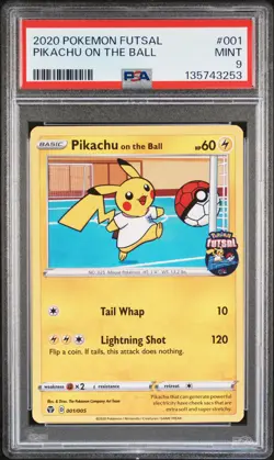 2020 POKEMON FUTSAL #001 PIKACHU ON THE BALL PSA 9 - Image 1