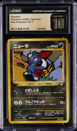 2000 POKEMON JPN NEO PREM FILE 3 SNEASEL CGC 10 PERFECT - Image 1