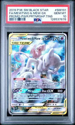 2019 POKEMON SM BLACK STAR PROMO #SM191 FULL ART/MEWTWO & MEW GX PSA 10 - Image 1