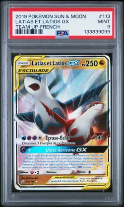 2019 POKEMON SUN & MOON TEAM UP FRENCH #113 LATIAS ET LATIOS GX PSA 9 - Image 1