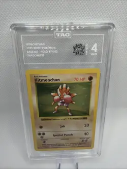 Hitmonchan 007/102 Base Set Holoshadowless Pokemon Card Graded TAG 4 - Image 1
