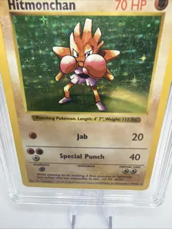 Hitmonchan 007/102 Base Set Holoshadowless Pokemon Card Graded TAG 4 - Image 4