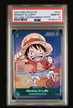 2023 ONE PIECE PROMO #P-037 MONKEY.D.LUFFY 1ST ANNIVERSARY TOURNAMENT PSA 10 - Image 1