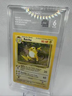 Pokemon Card Raichu 14/102 Base Set Unlimited Holo Rare Graded TAG 6 - Image 3