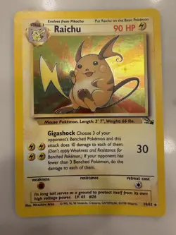Raichu - 14/62 - Pokemon Fossil 1st Edition Holo Rare Card WOTC NM - Image 1