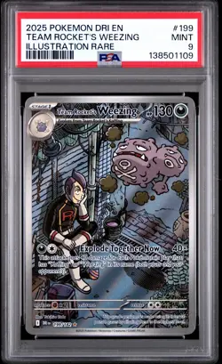2025 POKEMON DRI EN-DESTINED RIVALS #199 TEAM ROCKET'S WEEZING PSA 9 - Image 1
