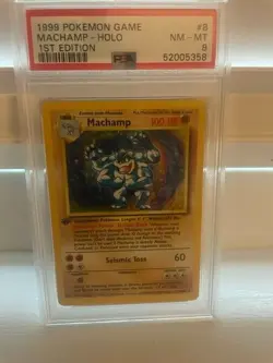 1999 Pokemon Game 8 Machamp-Holo 1st Edition PSA 8 - Image 1