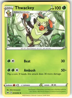 Thwackey (013) SWSH01: Sword & Shield Base Set Uncommon Pokemon NM - Image 1