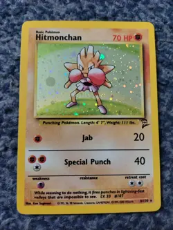 POKEMON TCG 1x HOLO RARE BASE SET 2 HITMONCHAN 8/130 2000 WOTC EXCELLENT C SWIRL - Image 1