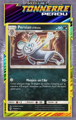 Persian d'Alola - SL08:Tonnerre Perdu - 119/214 - Carte Pokemon Francaise - Image 1