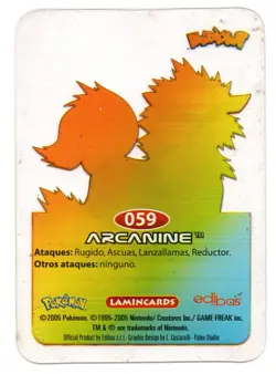 ARCANINE #059 LAMINCARD COLECCION POKEMON LAMINCARDS 2005 EDIBAS (USADA) - Image 2