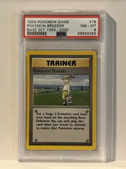 1999 Pokemon TCG Pokemon Breeder 76/102 PSA 8 NM-MT Base Set - Image 1