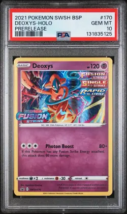Pokemon TCG 2021 Deoxys Holo # 170 PRERELEASE Fusion Strike Stamped Promo PSA 10 - Image 1
