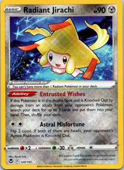 Pokemon Card Radiant Jirachi 120/195 Silver Tempest Shiny Holo Rare - Image 1